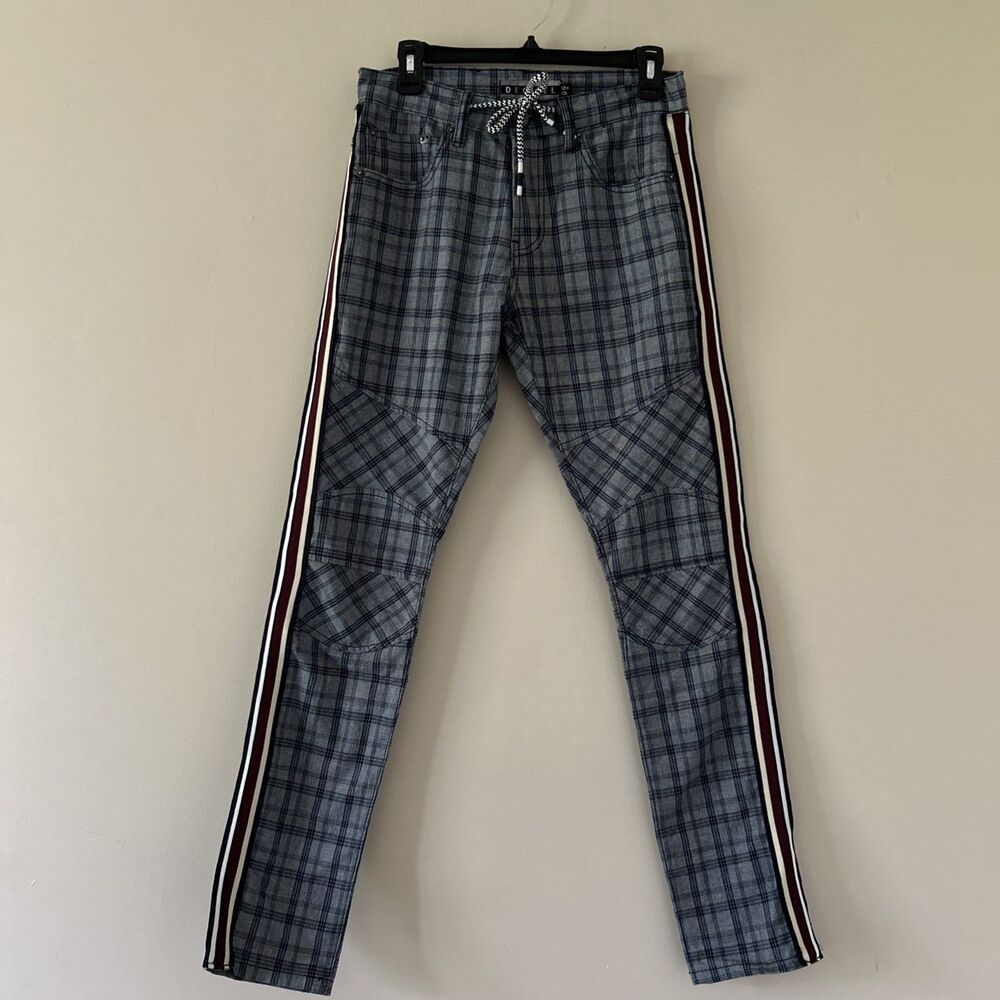Decibel Slim Fit Blue Plaid Pants 32x33 Side Stripes Men’s Preppy Unique Street